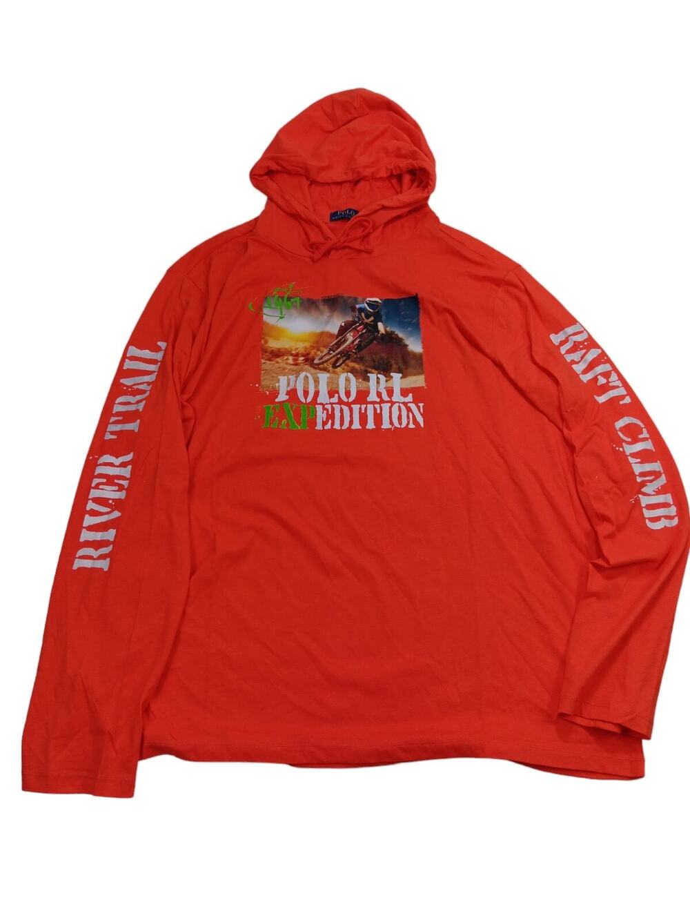 New Polo Ralph Lauren Jersey Graphic Hoodie SZ XL Active Orange JN0723